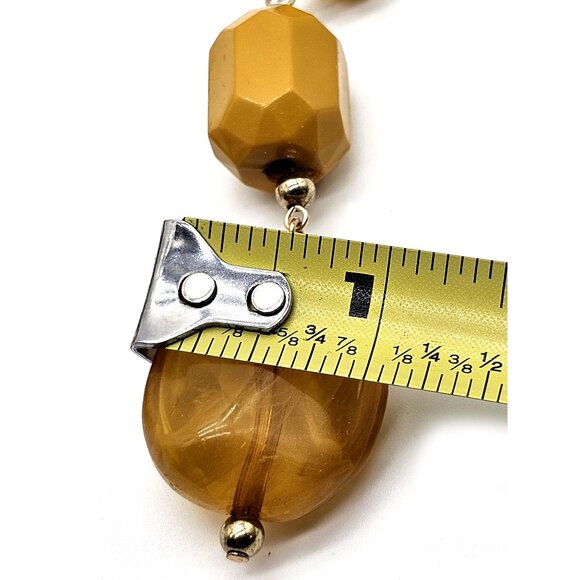 Vintage-Style Long Dangle Earrings – Amber & Mustard Yellow Acrylic Beads - Picture 6 of 7